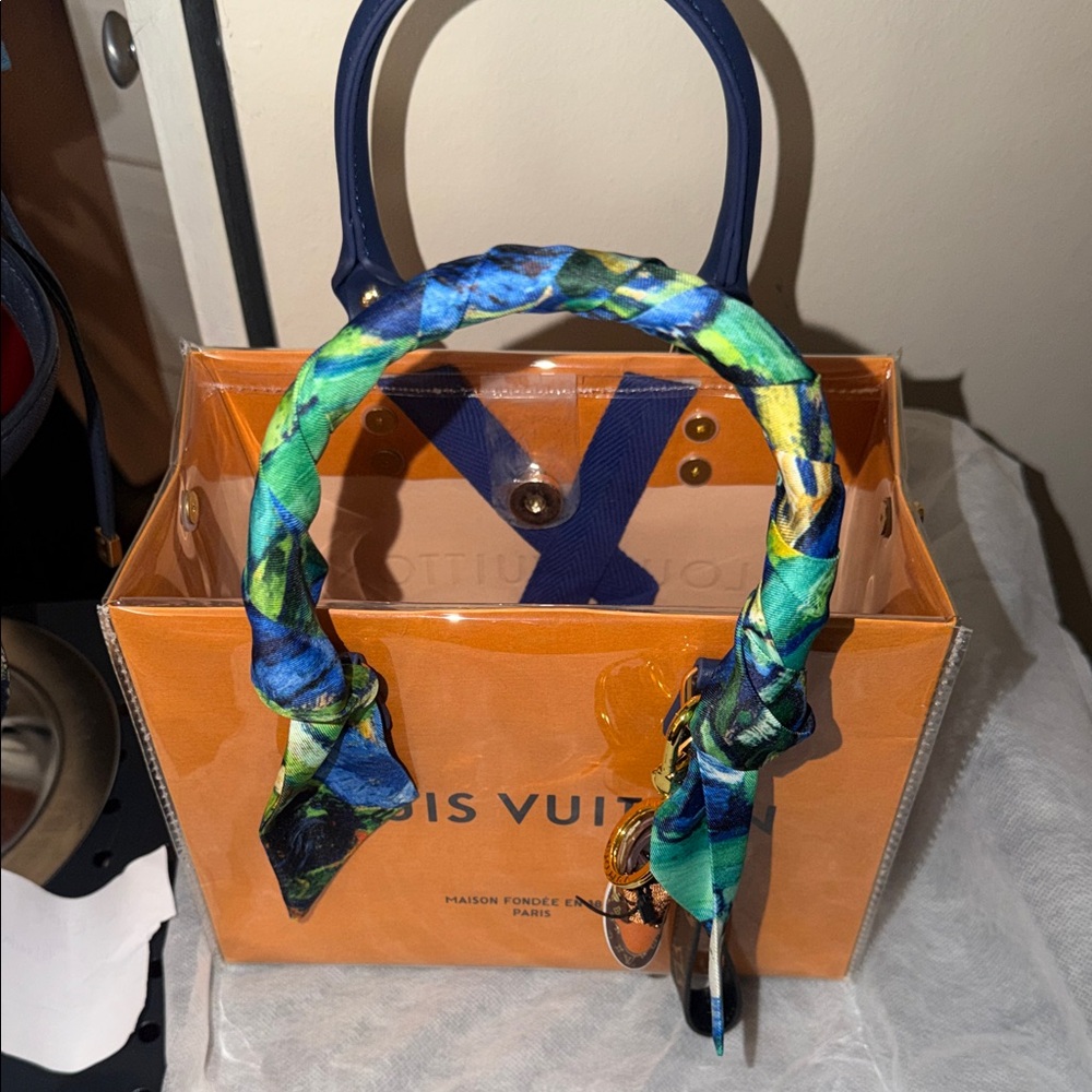 Louis Vuitton Vibrant Orange Tote with Blue Accents - Picture 6 of 10